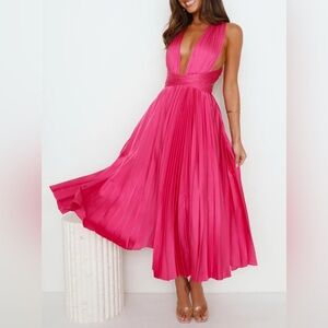 NWT Hello Molly Prime Asset Pleated Hot Pink maxi Dress XL